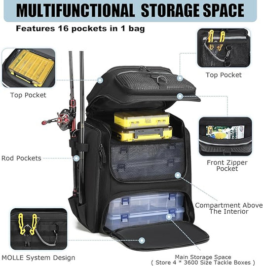 HAMBOLY Fishing Backpack with Rod Holders, 40L Tackle Box Backpack for Fishing Gear, Waterproof Fishing Bag for Men