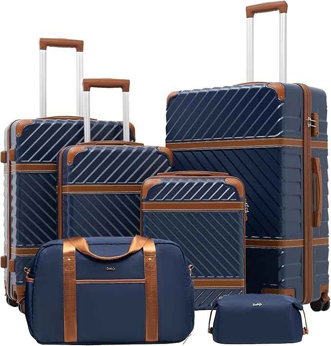 Coolife Luggage Set Suitcase Carry On Luggage PC Hardshell Luggage TSA Lock Spinner Wheels Telescopic Handle
