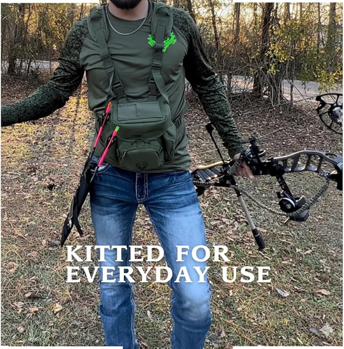 Binocular Harness Chest Pack - Lightweight Bino Harness with Rangefinder Pouch, Silent Hunting Chest Rig and Binocular Case w/ MOLLE system, Veteran Owned Gear, Green
