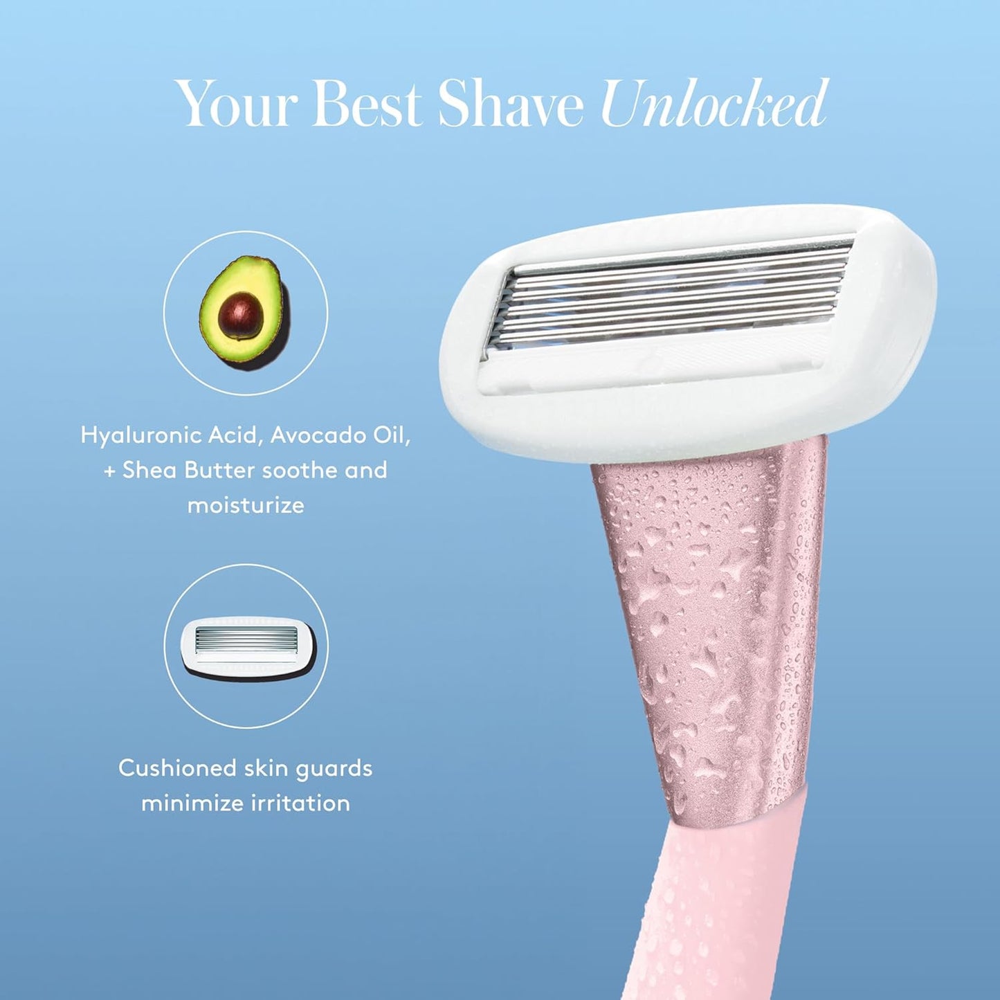 Women's Razor Shave Kit, 1 Rose Razor Handle + 6 Blade Refills
