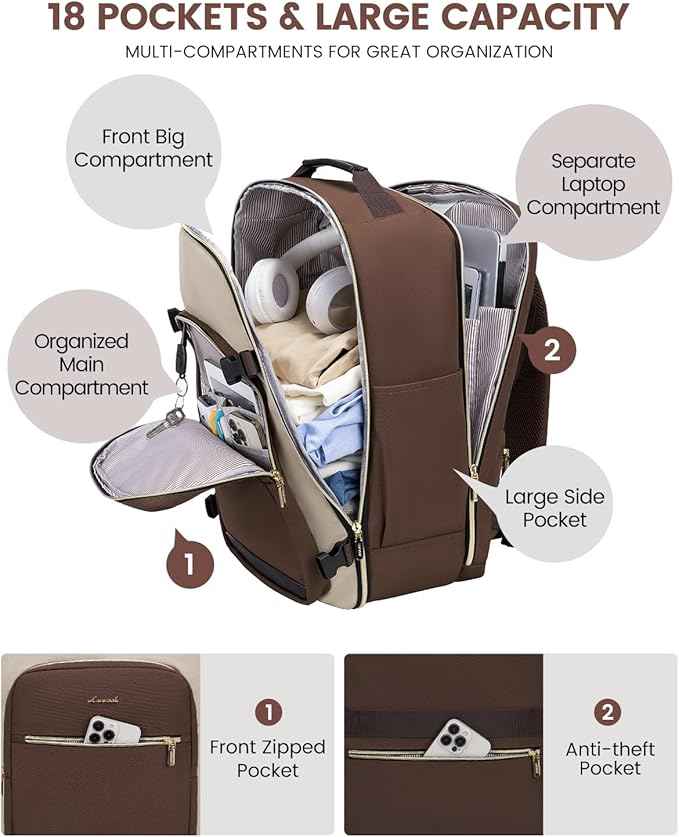 LOVEVOOK 50L Travel Backpack for Women & Men, Airline Approved Carry On Luggage with 3 Packing Cubes, TSA Overnight Bags, Waterproof Personal Item Bag, Weekender Essentials Backpacks fits 17" Laptop
