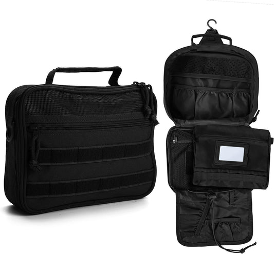 Travel Toiletry Bag for Men and Women, Hanging Travel Toiletries Organizer Dopp Kit, Toiletry Shaving Hygiene Bag, Durable Bathroom Essentials Men's Toiletry Bag for Short Trips & Camping - Black - Roamly