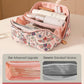 Aveniee Travel Makeup Bag for Women, Large Cosmetic Organizer with Open-Flat Design, Clear Divider & Handle - Waterproof PU Leather Toiletry Case (Floral Pattern)