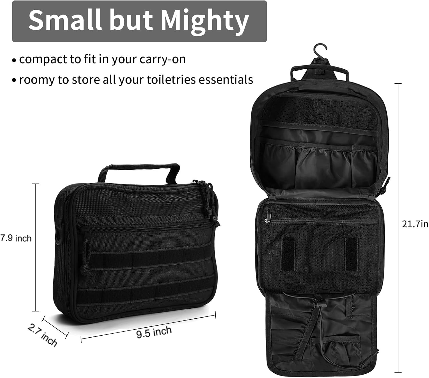 VELVEBAG Mens Toiletry Travel Bag Hanging Toiletry Bag Toiletry Bag Shaving Bag for Men Travel for Cosmetic,Toiletries,Accessories Black - Roamly