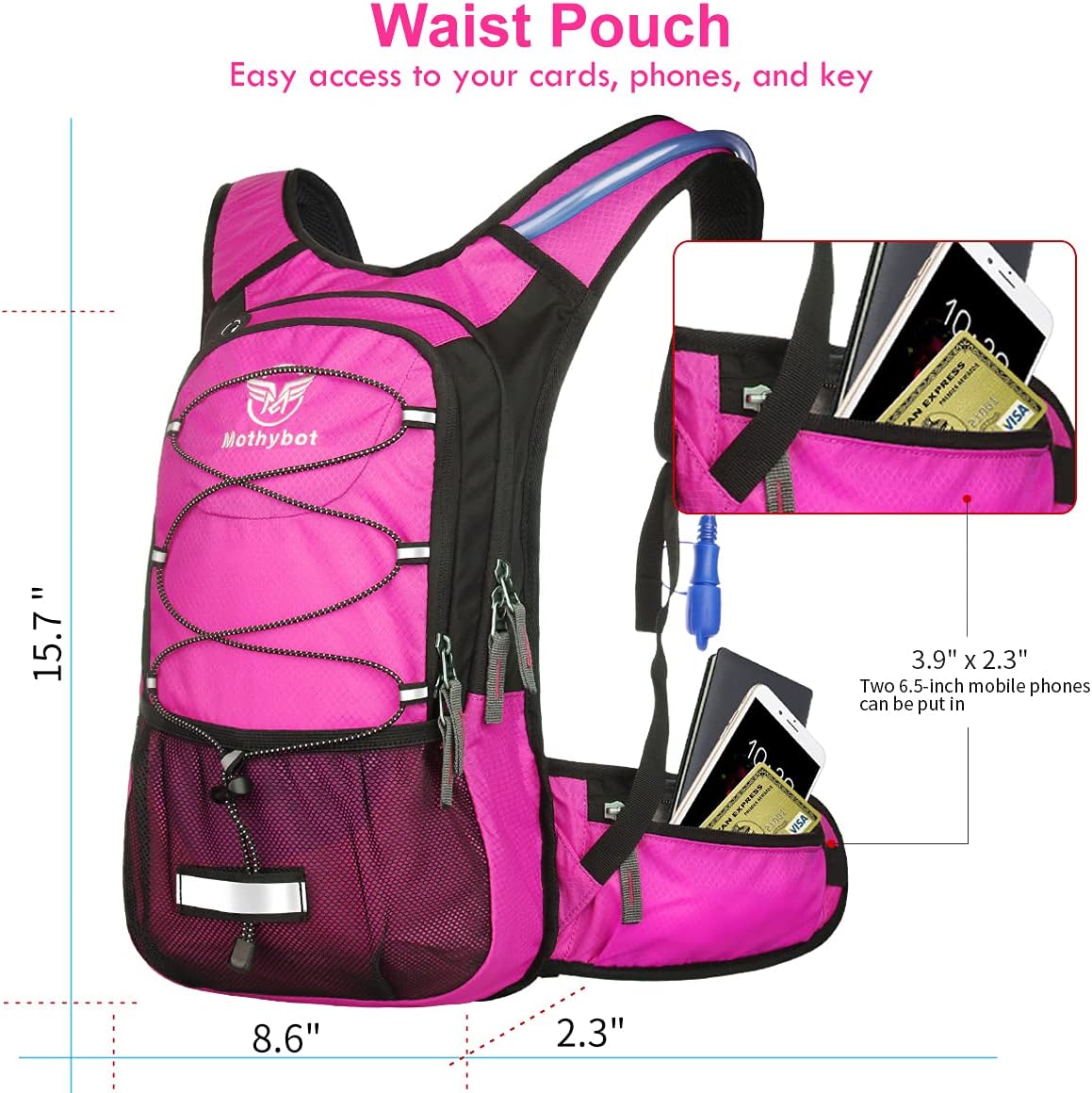 Insulated Hydration Backpack Pack with 3L BPA Free Leak Proof Water Bladder, Large Storage Lightweight Hiking Daypack with Waist Pouches & Cooler Layer, for Running, Biking, Camping, Festival - Roamly