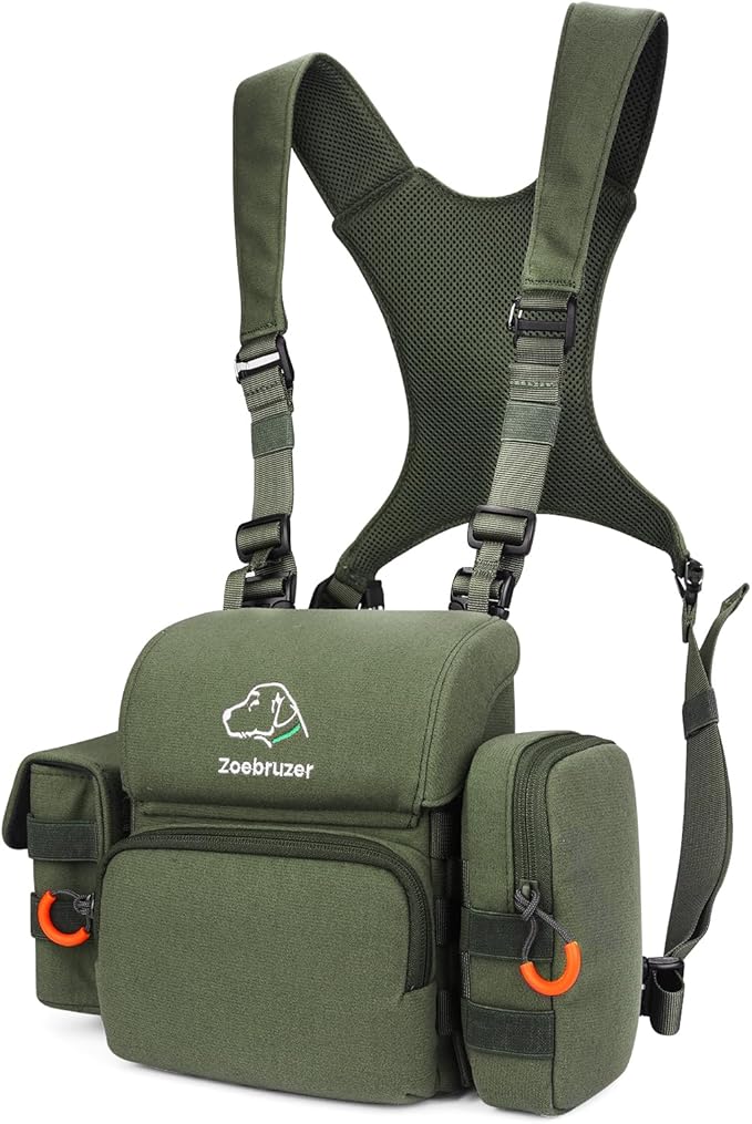Binocular Harness Chest Pack, Bino Harness Bag with Rangefinder Pouch & Rain Cover, Molle System Multifunction Hunting Pack