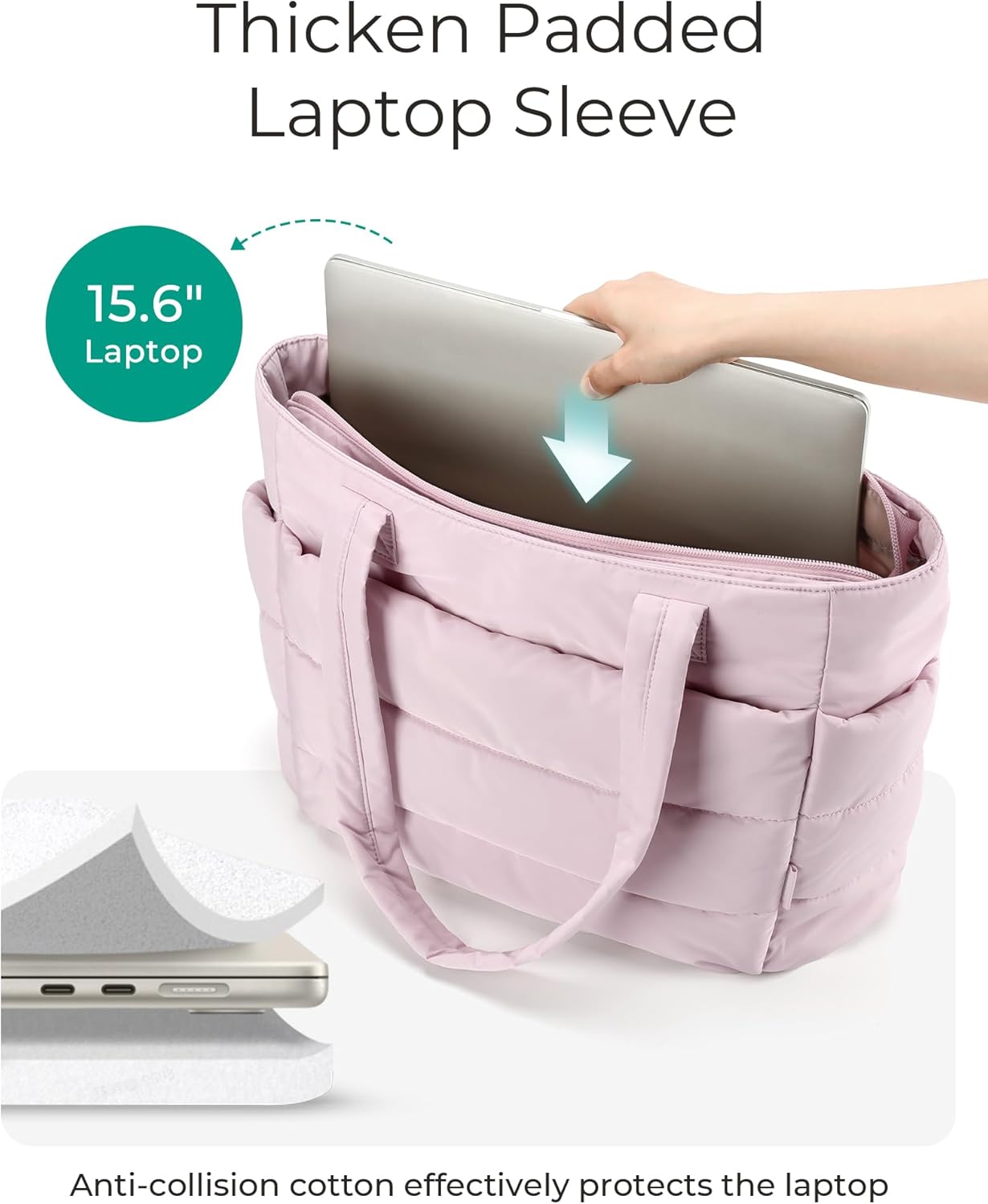 BAGSMART Tote Bag for Women, Lightweight Puffy Tote Bag with Compartments Shoulder Bag Handbag for Travel, Work, Gym,