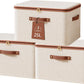 Tuza 3 Pcs Rigid Storage Bins with Zipper Lid, Cotton Linen Fabric Storage Boxes, Foldable Shelves Clothes Storage Cubes with Handles for Wardrobe, Closet(Beige, 25L)