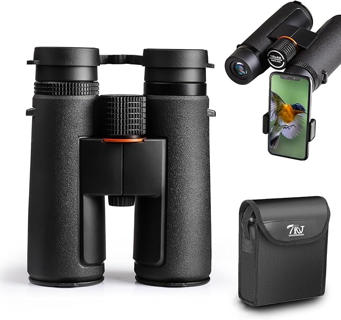 TRV 10x42 Binoculars for Adults High Powered - Waterproof Fogproof BAK4 Prism, with Phone Adapter for Bird Watching, Hunting, Travel