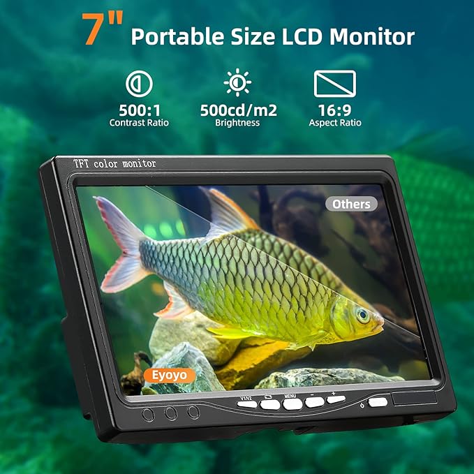 Eyoyo Underwater Fishing Camera Waterproof 1000TVL Video Fish Finder 7 inch LCD Monitor 12pcs IR Infrared Lights for Ice Lake and Boat Fishing (50m Cable)