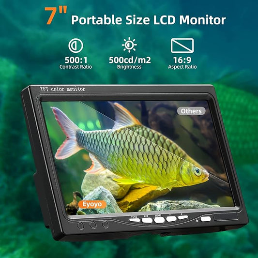 Eyoyo Underwater Fishing Camera 7 inch LCD Monitor Fish Finder Waterproof 1000TVL Fishing Camera 12pcs Infrared Lights for Lake, Boat, Ice Fishing