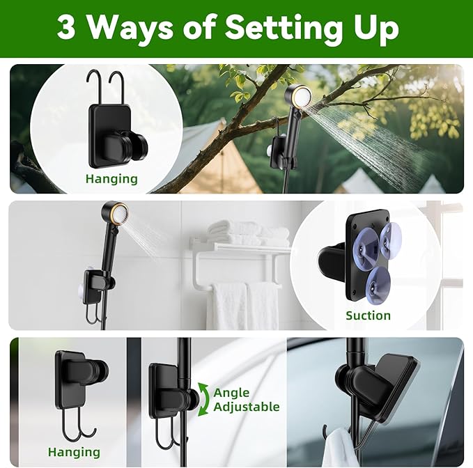 New Gen Portable Camping Shower, Long-Lasting 6000mAh Rechargeable Camp Shower with Shower Head & Sprayer,Upgraded Pressure,5 Spray Modes,IPX8 Waterproof Outdoor Camp Pump for Hiking, Travel, Car, Pet