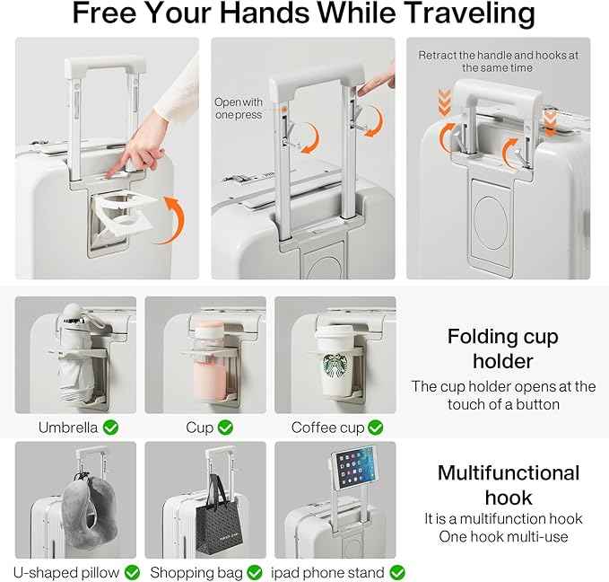 mixi 2-Piece Luggage Sets with Cup Phone Holder and Charger Hard Shell Suitcases with Spinner Wheels, 20+26 Smoke White