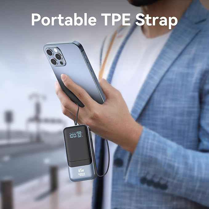 Fast Charging Power Bank 18400mAh 65W Portable Laptop Charger, LCD Display, Travel Essential Battery Pack with Built-in USB-C & Lightning Cables for iPhone 16/15/14/13/12 MacBook Samsung