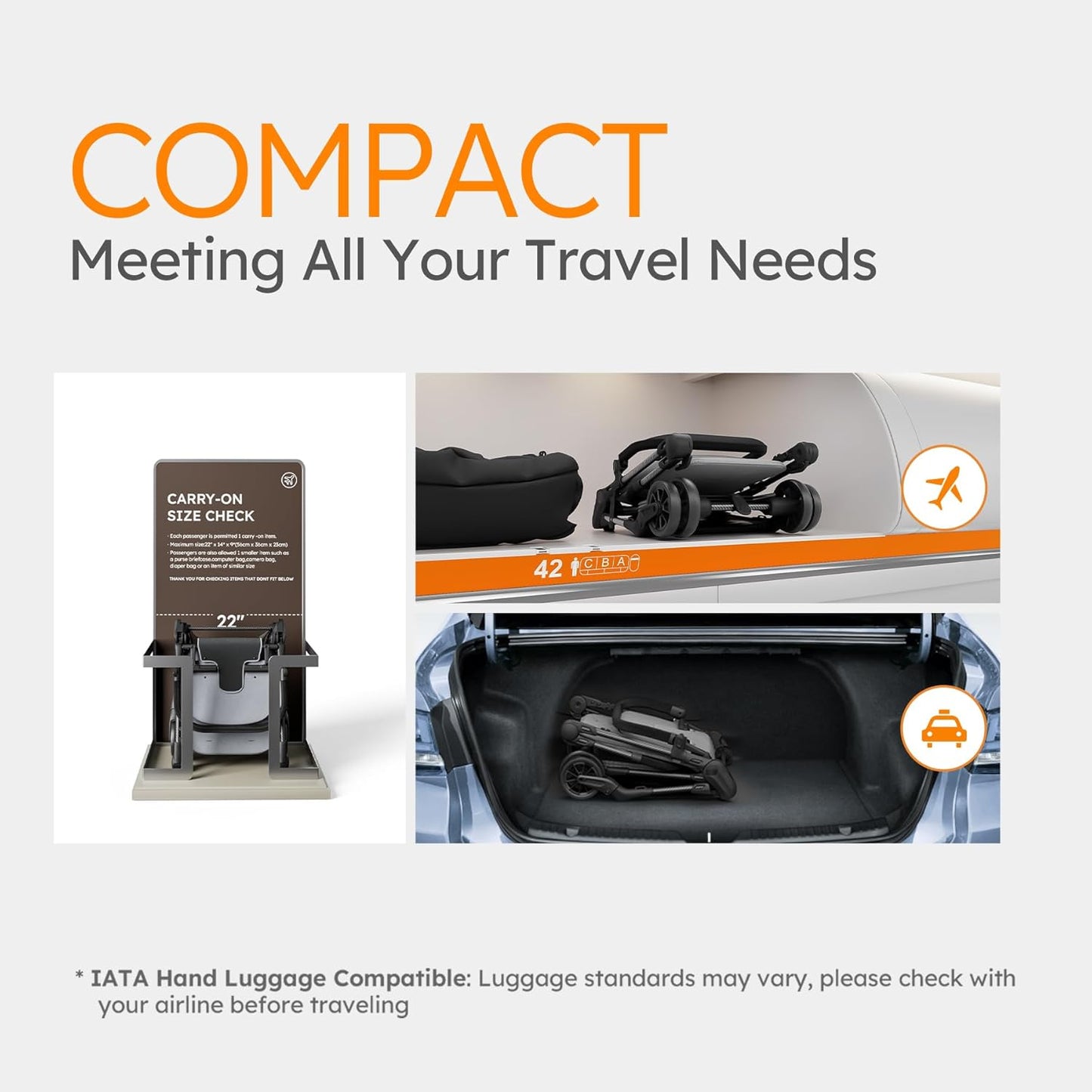 Lightweight Baby Strollers for Airplane, Ultra-Compact Travel Stroller, Light & Strong Portable Toddler Stroller with Carbon Fiber Frame and UPF 50+ Waterproof Canopy, Only 9.9 lbs, Grey