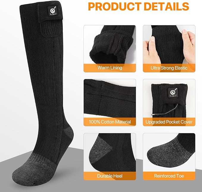 SNOW DEER Upgraded Rechargeable Electric Heated Socks，Ultimate Foot Warmer for Men & Women, Perfect for Skiing, Camping, Hiking, Motorcycling, &Outdoor Riding in Winter