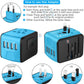 Universal International Travel Power Adapter W/Smart High Speed 2.4A 4xUSB Wall Charger, European Travel Plug Adapter, Worldwide AC Outlet for Europe, UK, US, AU, Asia-Blue