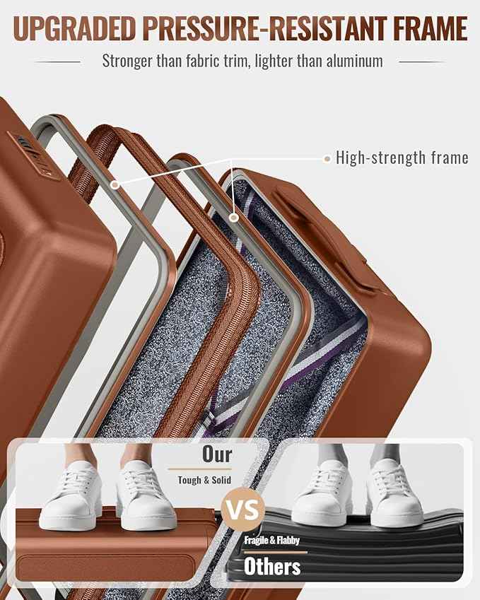 Joyway Luggage Sets 3 Piece with Spinner Wheels, Carry On Luggage 20In with ABS+PC Hardshell, Lightweight Suitcase Set with TSA Lock and Pressure-resistant Frame, 20/24/28 Inch, Brown
