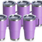 HASLE OUTFITTERS 20oz Tumbler Bulk with Lid, Stainless Steel Tumbler Bulk with Handle, Metal Insulated Travel Coffee Mug Set with Handle, Double Wall Vacuum Leak Proof Tumbler Cup, Purple 6 Pack