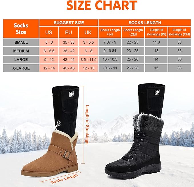 SNOW DEER Upgraded Rechargeable Electric Heated Socks,7.4V 2200mAh Battery Powered Cold Weather Heat Socks for Men Women,Outdoor Riding Camping Hiking Motorcycle Skiing Warm Winter Socks