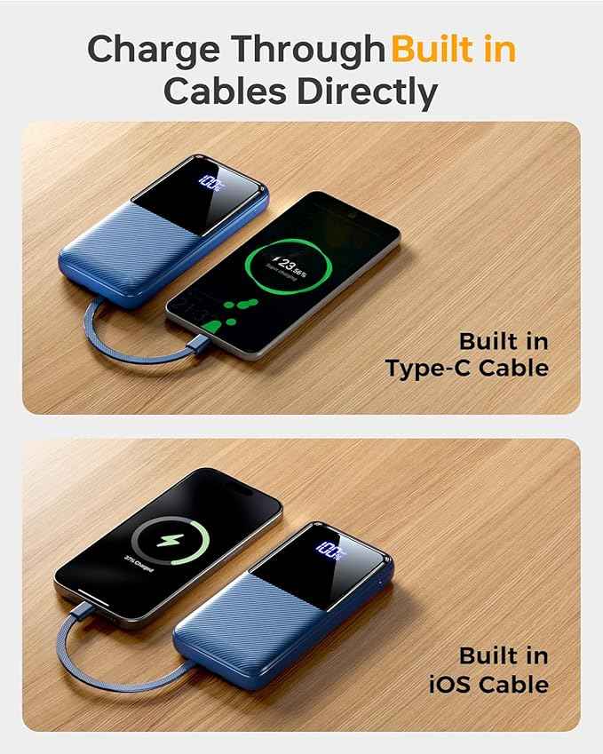 Portable Charger Power Bank - 20,000mAh Battery Pack Portable Phone Charger with Built in Cable 22.5W Fast Charging Powerbank Compatible with iPhone Android Samsung Phone, Travel Camping Essential