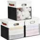 Fabric Storage Cubes with Clear Windows and Lids 11'' Foldable Storage Bins with 3 Handles, Decorative Storage Boxes for Home, Bedroom, Closet, Office (Balck & White)