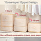Ultra Space Saving Self Compression Organizer, 2025 New 3-Layer Zipper Large Capacity Storage Bag, Thick Satin Fabric Heavy Duty Bags for Comforters Blankets Bedding Duvet (Pink, X-Large, 21x17x24in)