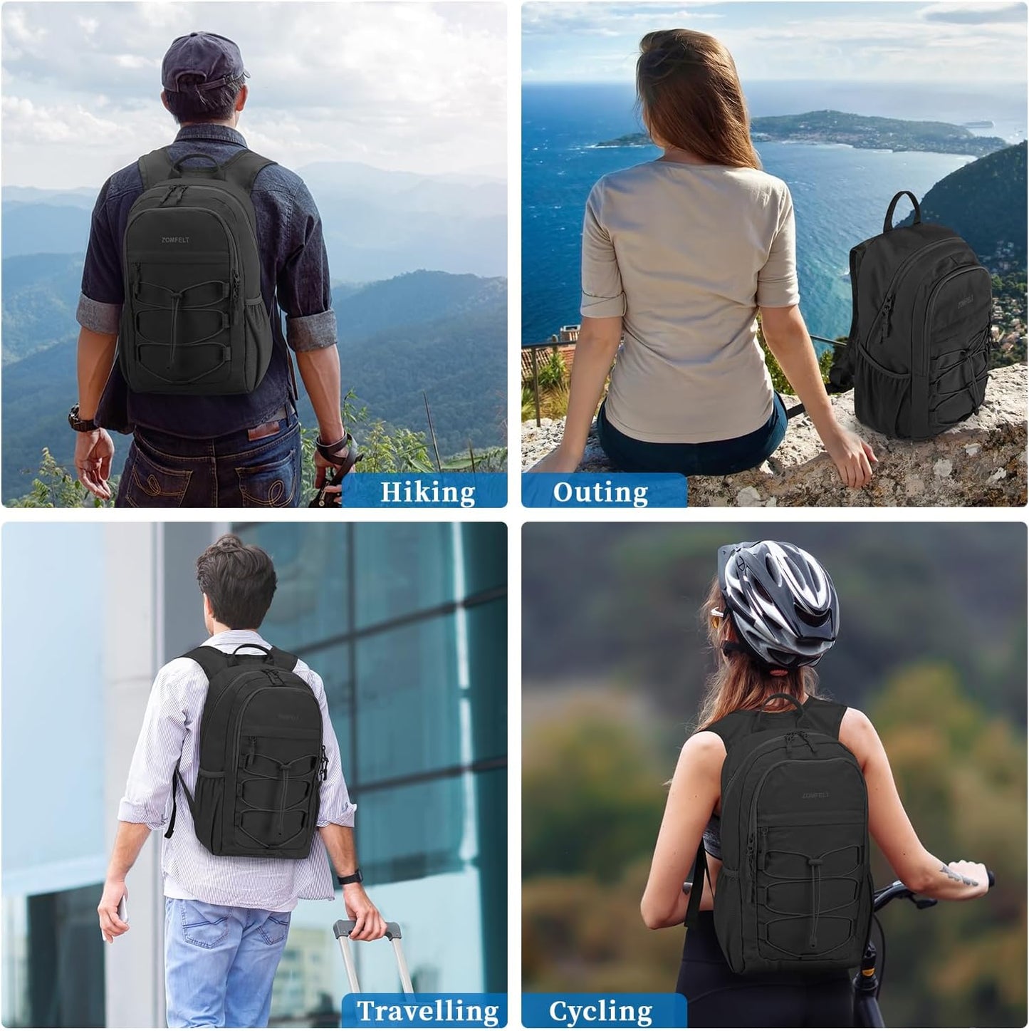 ZOMFELT Hiking Backpack for Women Men, 20L Lightweight Packable Backpack for Trip, Water Resistant Small Travel Backpacks, Foldable daypack for Hiking, Walking, Cycling, Camping, Black - Roamly