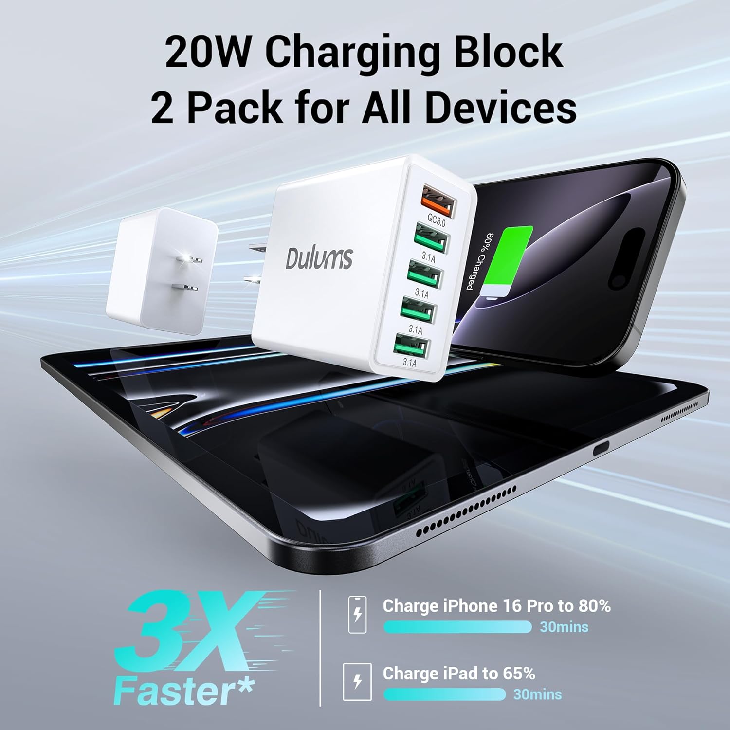 50W USB Wall Charger Block,2Pack 5-Port Charger Fast Charging Block QC 3.0 Multiport Box Brick Cube USB A Wall Plug for iPhone 16/15/14 Pro Max Plus, iPad,Galaxy, LG, Moto, Android Phones,AirPorts - Roamly