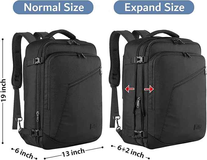 MATEIN Carry on Backpack, Extra Large Travel Backpack Expandable Airplane Approved Weekender Bag for Men and Women, Water Resistant Lightweight Daypack for Flight 40L, Black