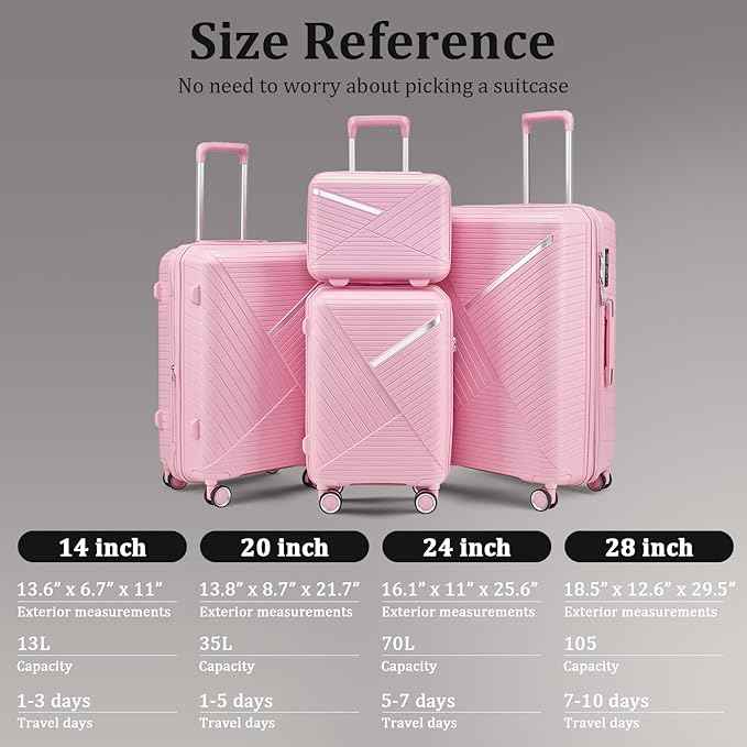 4 Piece Expandable Hardshell Pink Luggage Sets with Spinner Wheels, Lightweight Travel Suitcase Set with TSA Locks, 20 inch Carry On for Women (Pink#B, 4 Piece Set)