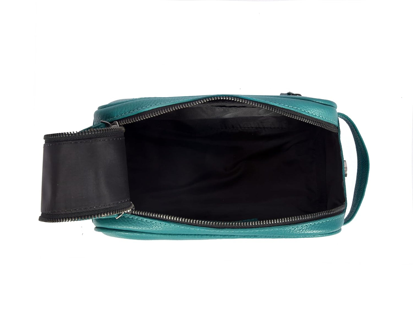 10" Premium Leather Toiletry Travel Pouch With Waterproof Lining | King-Size Handcrafted Vintage Dopp kit By Aaron Leather Goods (Steel Blue) - Roamly