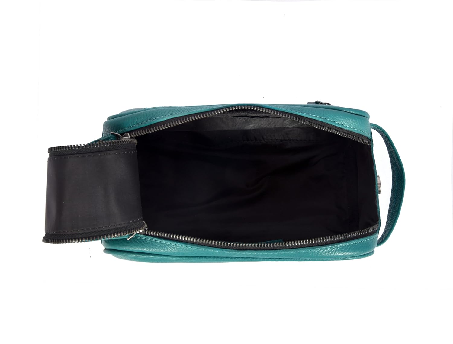 10" Premium Leather Toiletry Travel Pouch With Waterproof Lining | King-Size Handcrafted Vintage Dopp kit By Aaron Leather Goods (Steel Blue) - Roamly