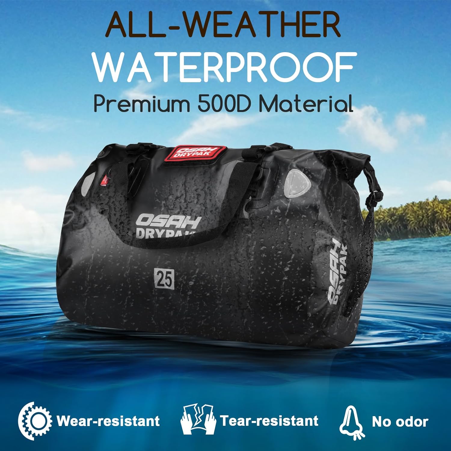 Waterproof Duffel Bag - Motorcycle Dry Bag Tail Bag with Large Storage Space, Waterproof Luggage Duffle Bags with Outer Mesh Zipper Pocket for Camping, Kayaking, Fishing & Traveling - Roamly