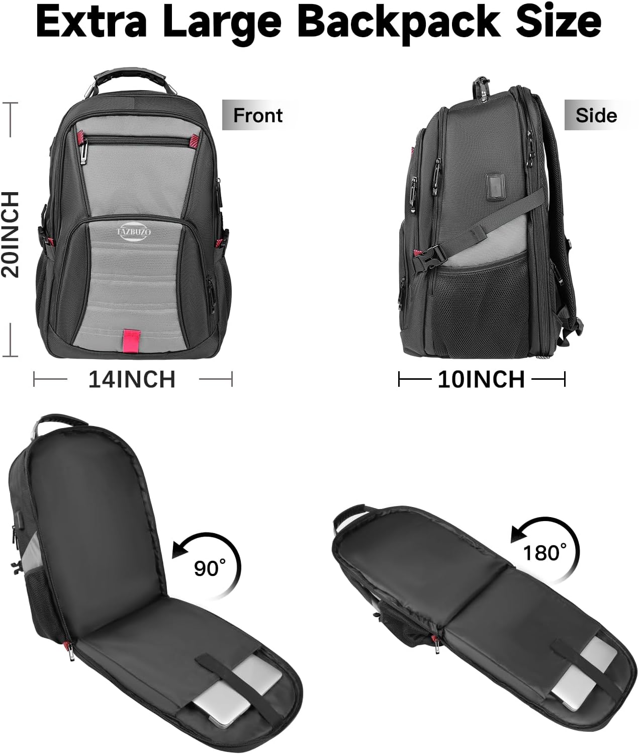 18.4 Inch Extra Large Travel Backpack, TSA Laptop Backpack with USB Port, 55L Water Resistant Carry on College School Computer Backpack Men Women, Grey - Roamly