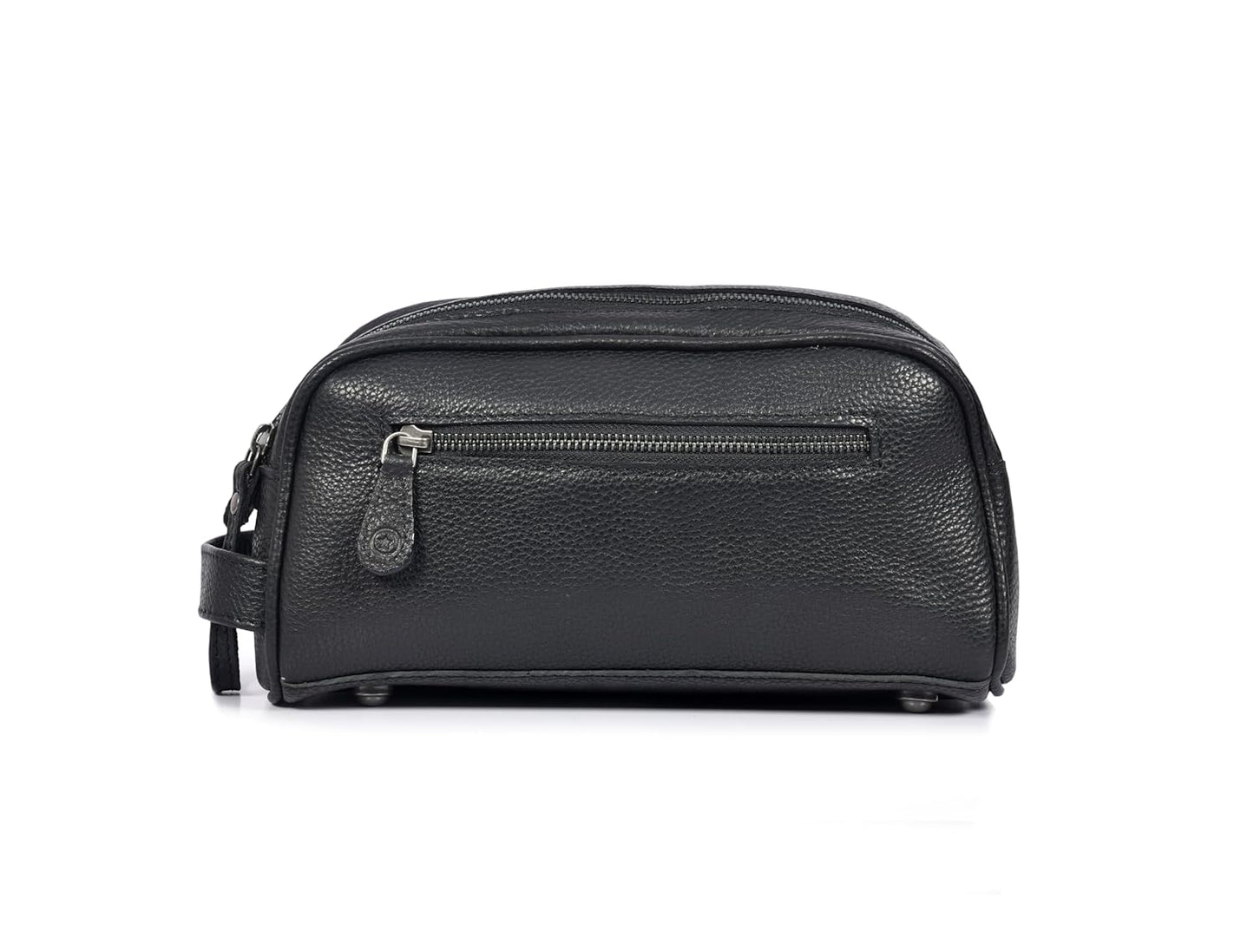 10" Premium Leather Toiletry Travel Pouch With Waterproof Lining | King-Size Handcrafted Vintage Dopp kit By Aaron Leather Goods (Jade Black) - Roamly