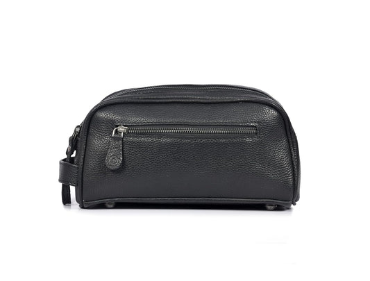 10" Premium Leather Toiletry Travel Pouch With Waterproof Lining | King-Size Handcrafted Vintage Dopp kit By Aaron Leather Goods (Jade Black) - Roamly