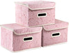 PRANDOM Collapsible Storage Boxes with Lids Fabric Decorative Storage Bins Cubes Organizer Containers Baskets with Cover Handles Divider for Bedroom Closet Living Room 9.8x7.9x6.7 Inch 3 Pack
