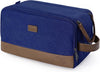 WANDF Toiletry Bag for Men Travel Toiletry Organizer Canvas and Leather Dopp Kit Water-Resistant Shaving Bag for Travel Accessories (Blue, Large) - Roamly