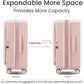 3 Piece Luggage Set 100% PC Hardshell, Front Opening Expandable Suitcase (20/24/28) with Laptop Compartment & Free Custom PVC Covers, Trunk Style Lightweight Spinner Wheels TSA Lock (Pink)