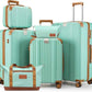Luggage Set 6 Piece with Cup Holder,Hardshell TSA Lock Spinner Wheels Carry on Lightweight Suitcase，Hook and YKK Zippers for Valentine Gifts(Green, 6 piece sets（14/20/24/28/DB/TB）)