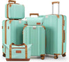 Luggage Set 6 Piece with Cup Holder,Hardshell TSA Lock Spinner Wheels Carry on Lightweight Suitcase，Hook and YKK Zippers for Valentine Gifts(Green, 6 piece sets（14/20/24/28/DB/TB）)