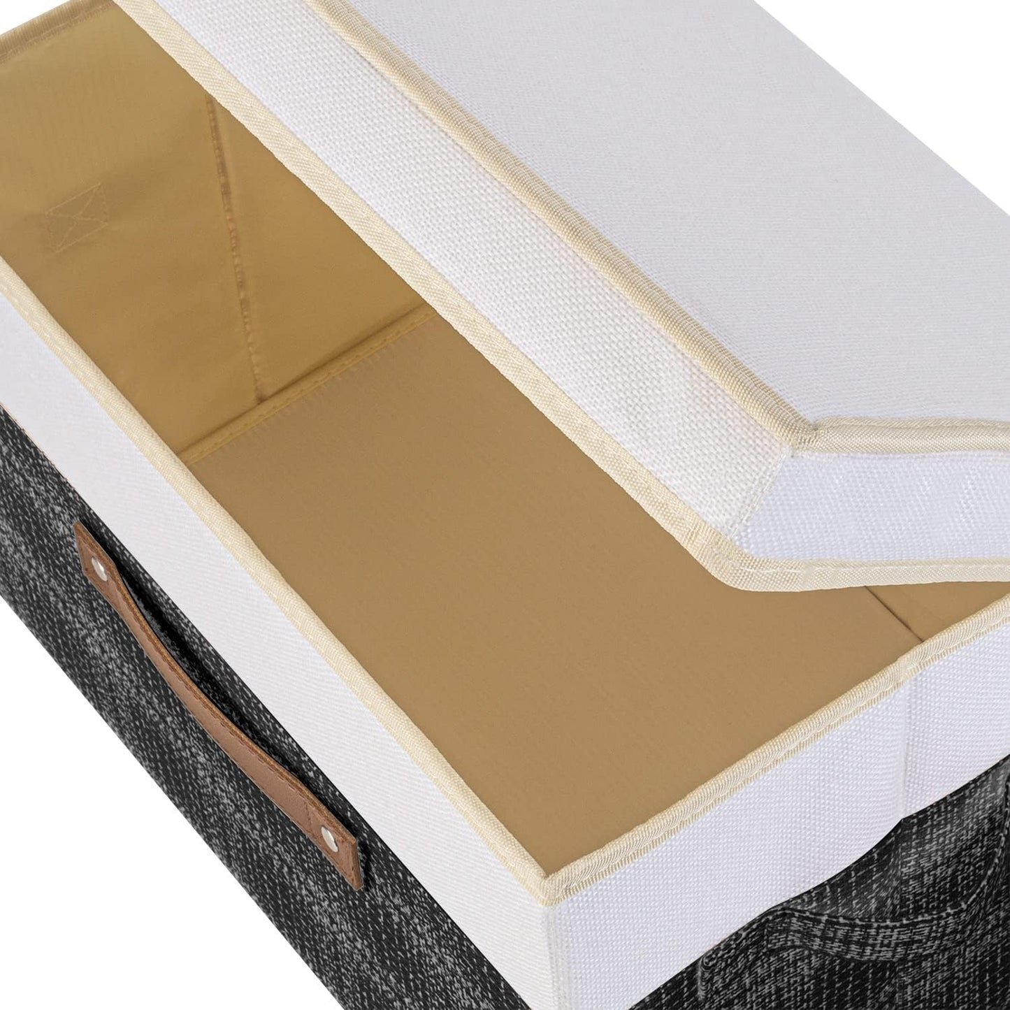 TYEERS Collapsible Storage Bins with Lids, Patchwork Design, Washable, Fabric Storage Boxes, 14.9x9.8x9.8 inches, 3 Pack, Black