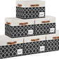 GhvyenntteS 6 Pack Fabric Storage Bins with Lids, Foldable Fabric Storage Boxes with Lids and 3 Handles, Sturdy Closet Organizers and Storage Bins with Label Window for Home (White&Lattice Black)