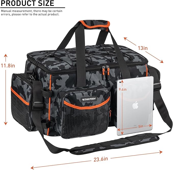 THKFISH Fishing Tackle Bag for 3600/3700 Tackle Box, Waterproof Soft Bottom Large Tackle Box Bag Saltwater & Freshwater Fishing Bags