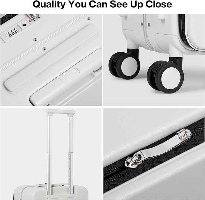 mixi 17x14x9 Carry On Luggage Underseat PC Hard Shell Suitcase Top Opening Aluminum Frame Travel Suitcases with Wheels, Smoke White