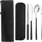 Reusable Utensils with Case, Travel Silverware Set with Case, 18/8 Stainless Steel Flatware Set Include Knife Forks Spoons Chopsticks Portable Cutlery Set for Lunch Box Office Picnic Daily Eating