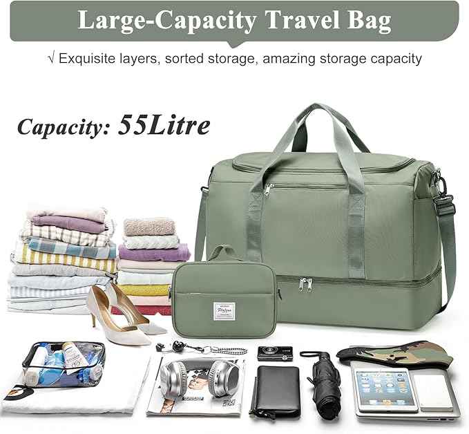 Extra Large Travel Duffle Bag,Carry on Overnight Weekend with with Shoes Compartment & Toiletry Bag,Weekender Bags for Women for Travel Business Trips Sport Hospital