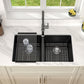 Dcolora 33 inch Quartz Matte Black Granite Composite Double Bowl Undermount Kitchen Sink Basin Deep 50/50 Split, DC-GU7761