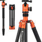 Fotopro 68" Camera Tripod for DSLR, Heavy Duty Compact Travel Tripod with Ball Head, Detachable Monopod with Quick Release Plate and Bag, Load up to 12KG/26.5lbs(Orange)